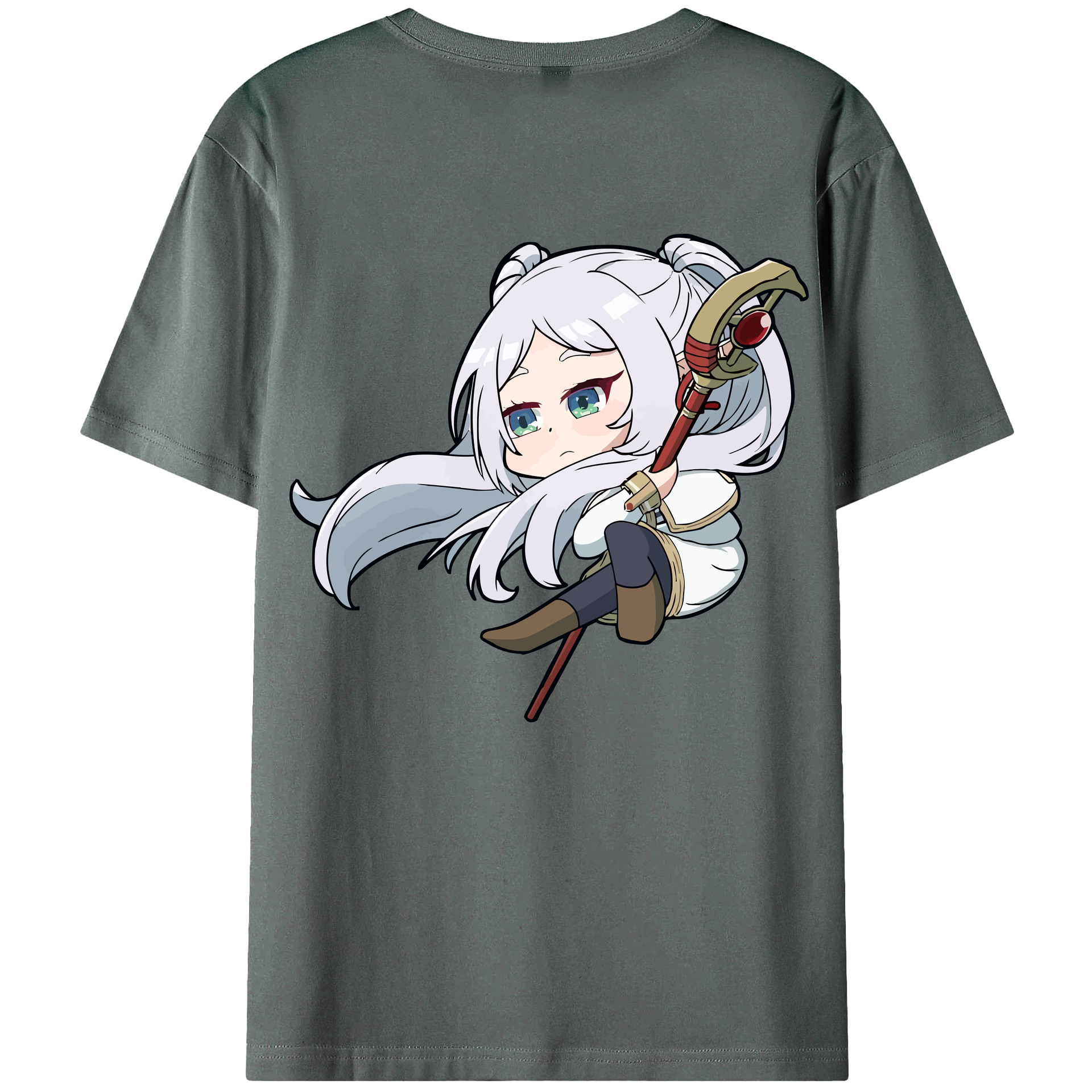 （画像用） 葬送のフリーレン Frieren 綿100％ メンズ半袖Tシャツ（バックプリント） 通気性